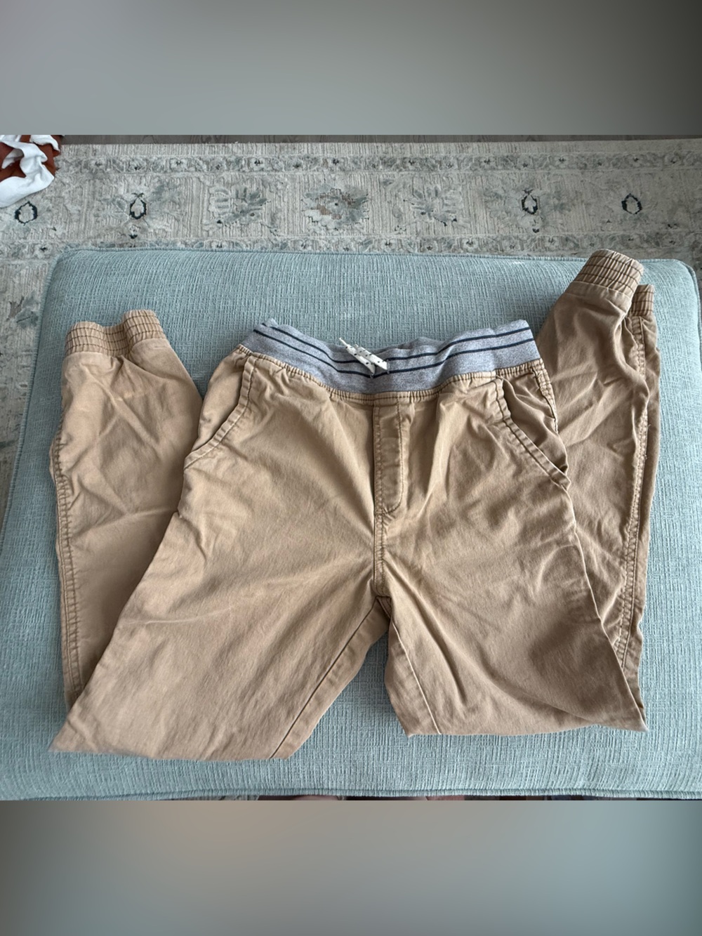 Cat & Jack Tan/Khaki Elastic-Waist Pants with Gray Waistband